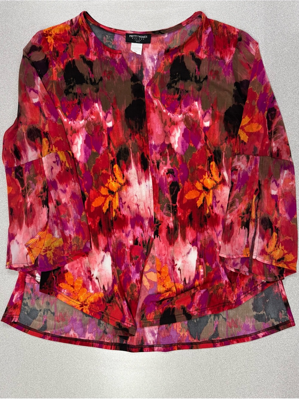 Pretty Women Designs Canada Red Floral Print with Chiffon Sleeve Blouse
